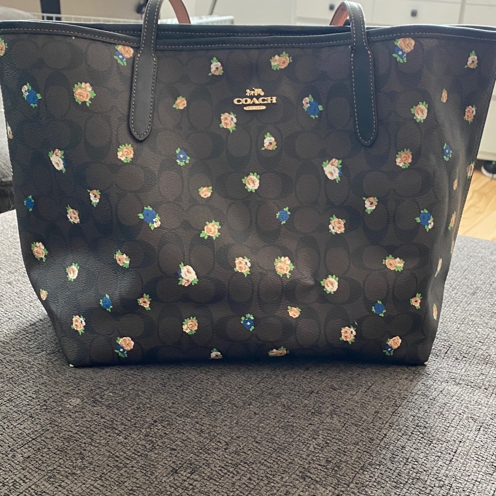 Coach Black Floral Tote Bag